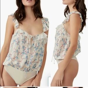 NWOT Free People Floral Cream and Blue Bodysuit Size M,NWT